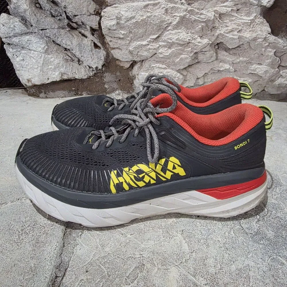 Hoka One One Bondi 7 Gray Orange Running Comfort Men's Size 8.5